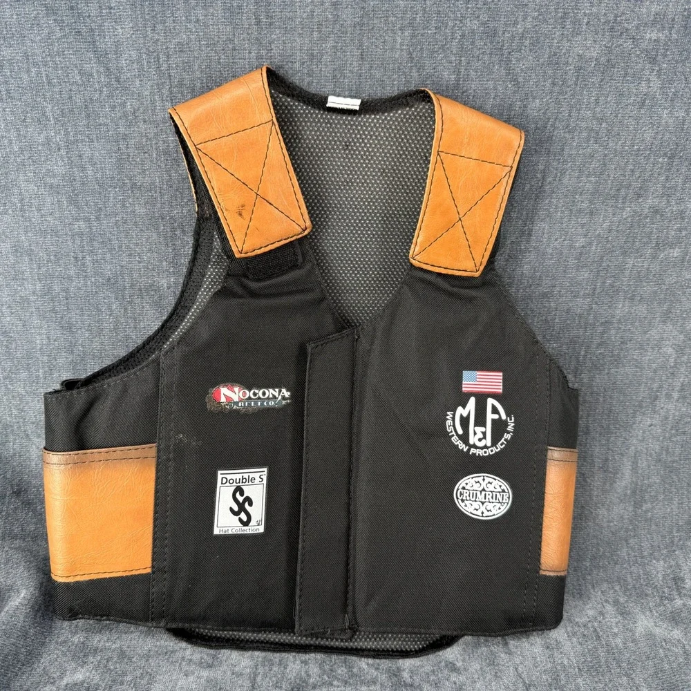 M&F Western Kids Rodeo Bull Rider Vest Large Black Nocona Cowboy Costume Adj